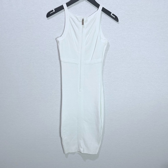 MARCIANO White Bandage Bodycon Midi Dress with Mesh Front Detail - Picture 6 of 11